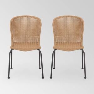 Spinnaker Set of 2 Wicker Boho Dining Chairs Light Brown Christopher Knight Home